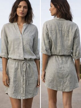 James Perse Heather Gray Linen Mini Shirt Dress